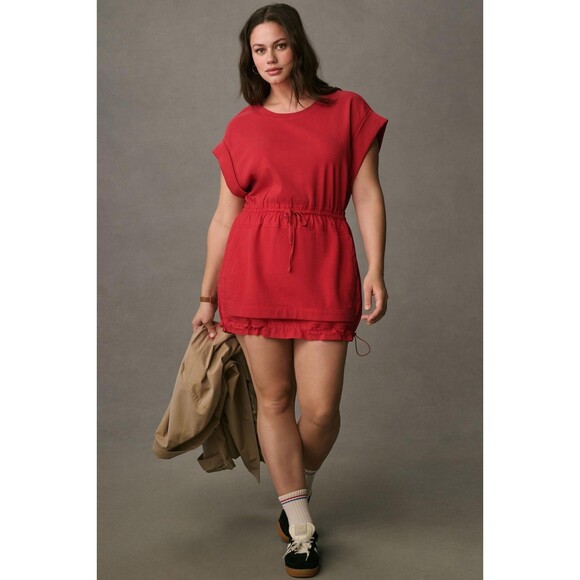 Daily Practice by Anthropologie Short-Sleeve Mini Dress Red Ribbed XL NWT 282936 - Picture 1 of 12